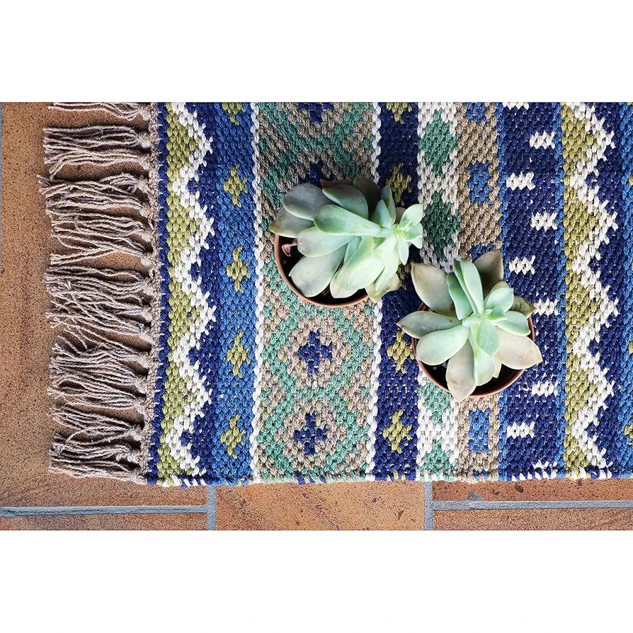 THE HOME TALK Handmade Cotton Carpets | Tribal Contemporary Decorator | Bedside Runner, Living Room, Hall | Machine Washable | 50 x 150 Cm | Beige